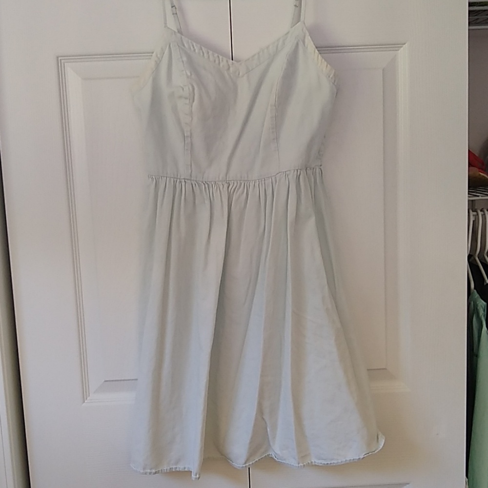 White Wash Denim Dress Zipper Sweetheart Strap